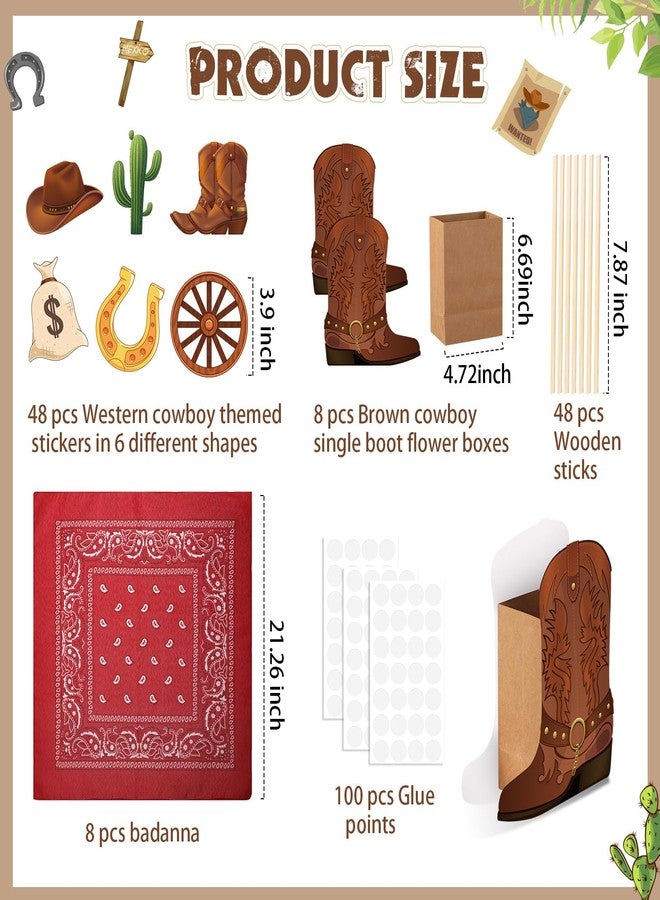 Weekgrat 8 Sets 129 Pcs Cowboy Western Party Centerpieces - Brown Paper & Wooden Stick Cutouts with Cowboy Boots Shaped Boxes for Western Party Decor - Image 2